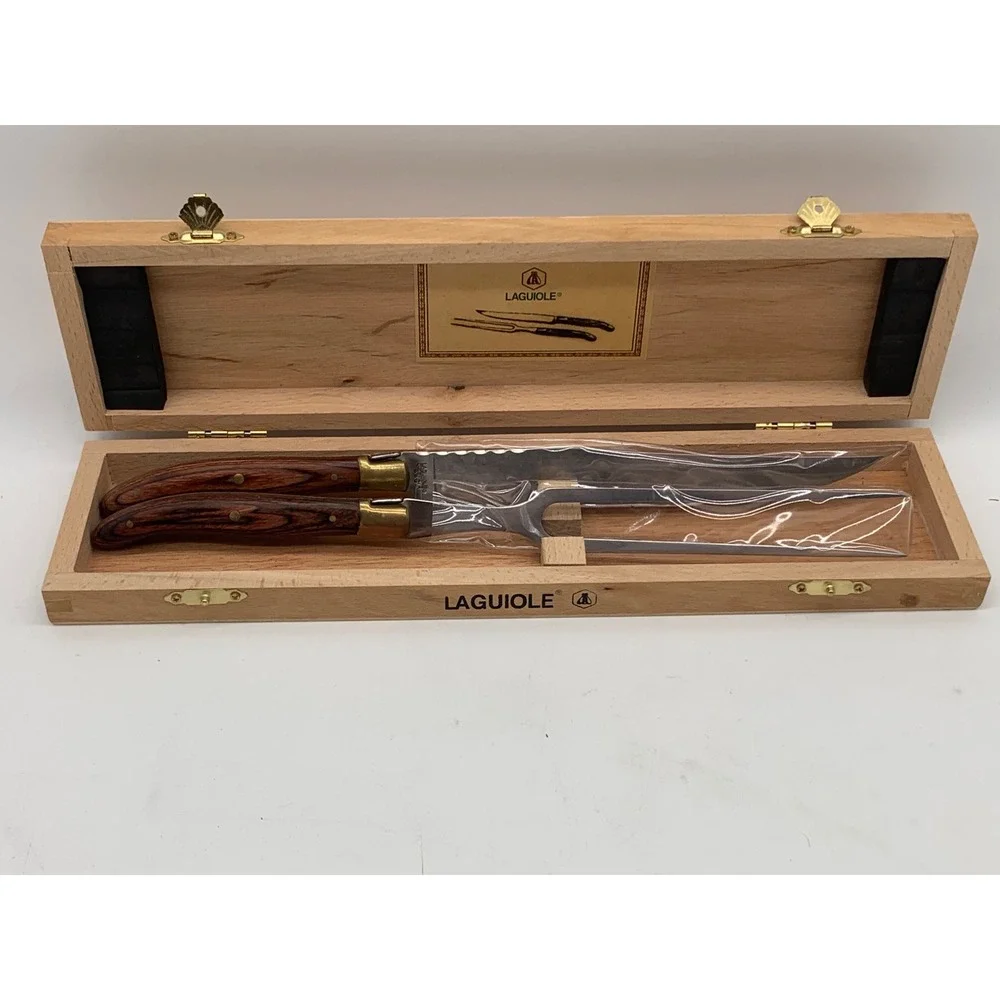 Laguiole Carving Set Unisex OS Brown Wood‎ Handle 440 Stainless Steel Boxed